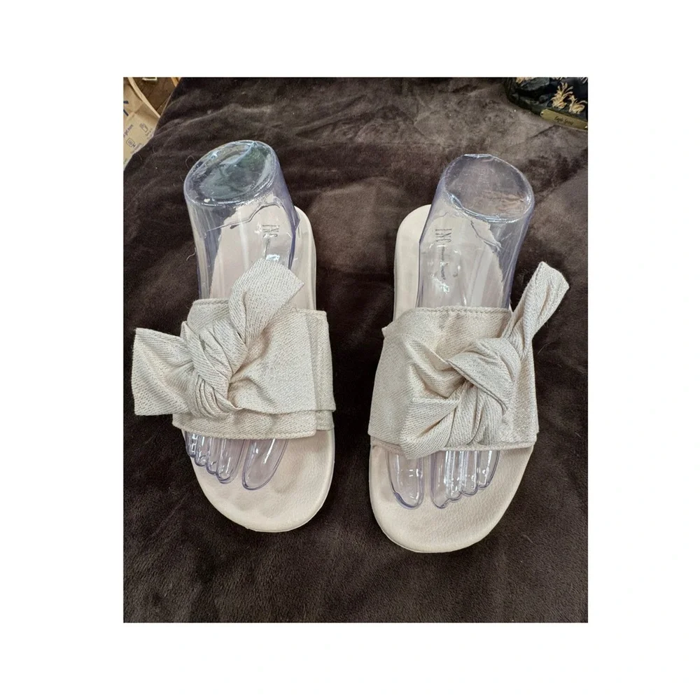 INC Beige Slide Sandals with sparkling Bow Accent XL (11-12) - Picture 4 of 9